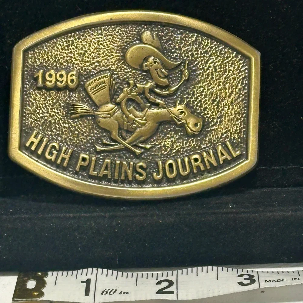 Vintage 1996 High Plains Journal Cowboy Horse Western Advertising Belt Buckle